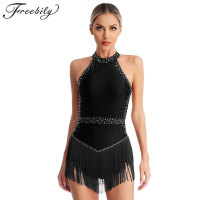 SDSWomen Tassel Fringe Latin Dance Leotard Dresses Rhinestone Dancing Comition Cha-cha Ballroom Danc