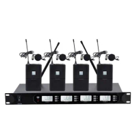 Wireless Microphone System, UHF Dual Channel Wireless Microphone Set with 4 Lapel Lavalier Microphone