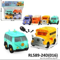 mainan DIY assemble school bus train airport robot bongkar pasang