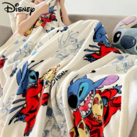 Disney Stitch Plush Blanket Cartoon Pooh Bear Lotso Cute Covers Double Layer Fleece Aircondition Quilt Soft Portable Blankets