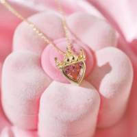 Anneliese's Crown Necklace For Women Girl Fashion Wedding Party Jewelry Accessories Gold Plated Pink Heart Princess Crown Choker