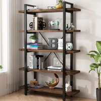 5-Tier Industrial Style Solid Wood Bookcase and Book Shelves
