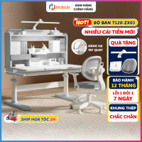 [HTDkids T120+ZX03] Bộ bàn ghế học sinh chống gù, Bàn học cho bé có giá sách và đèn, nâng hạ bàn ghế