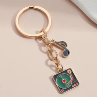 Enamel Keychain CD Player Note Key Ring Disk Key Chains Music Gifts For Women Men Handbag Accessorie Handmade Jewelry
