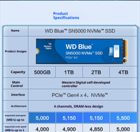 ดิสก์ SSD Western Data M.2 PCIe4.0 สำหรับโน้ตบุ๊กและเดสก์ท็อป SSD 1T 2T SN5000