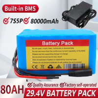24V 80Ah 29.4V 80000mAh 7s5p Li-ion Rechargeable Battery Pack For High Power Wheelchair Electric Bike With BMS 29.4V 2A Charger