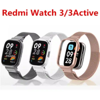 New For Redmi Watch 3 Active Metal bracelet for Redmi Watch 3 Lite Band Cover Strap Xiaomi Watch 3 Magnetic loop+Case