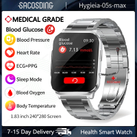 2023ไม่รุกรานกลูโคสในเลือด ECG Smart Watch 1.83 "หน้าจอความดันโลหิตออกซิเจนอุณหภูมิของร่างกาย Smartwatch 60หน้าปัดนาฬิกา