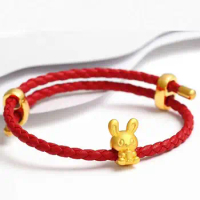 Pure 999 24K Yellow Gold Bracelet 3D Gold Bunny Bracelet For Women