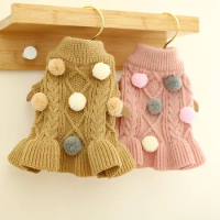 Ball Wool Skirt Puppy Dog Pet Clothes Knitted Warm Thick Teddy Bear Small Dog Autumn Coat Winter Coat