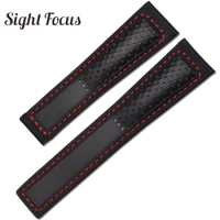 22mm Perforate Leather Watch Band for TAG_Heuer CARRERA MonacoCowhide Leather Watch Strap Black Red Stitch Watchband Replacement