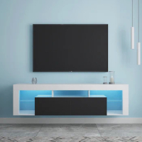 Wall mounted suspended TV bracket with LED lights, living room TV cabinet, entertainment media console, storage cabinet