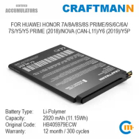 Craftmann Battery for HUAWEI HONOR 7A/8A/8S/8S PRIME/9S/6C/6A/7S/Y5/Y5 PRIME (2018)/NOVA (CAN-L11)/Y6 (2019)/Y5P (HB405979ECW)