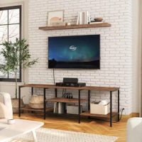 TV Console Table With Open Storage Shelves Cabinet Furniture Industrial Media Entertainment Center for Living Room Bedroom Home