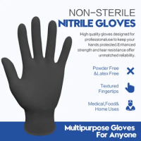 Nitrile Gloves 50 Pcs Black Food Grade Waterproof Allergy Free Disposable Gloves Work Safety Gloves 100% Nitrile Mechanic