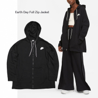 Nike 長袖外套 Earth Day Full Zip 女款 黑 長版 連帽 彩色縫線 CZ8360-010