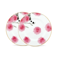 【NORITAKE】紅纓花瓣金邊骨瓷-圓盤雙盤組(新品上市)