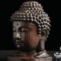 Creative Buddha Head Statue Wooden Sakyamuni Tathagata Figurine Mahogany India Statue Crafts Decorative Ornament