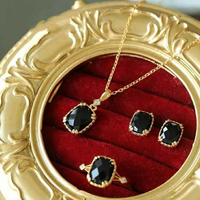 《黑?騎士》法式復古agete黑瑪瑙S925純銀鑲嵌耳釘項鏈戒指寶石