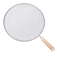[33cm] 木柄防濺油網蓋 廚房用炒鍋防濺油網蓋 煎炸防噴油網遮油蓋 #DADADI