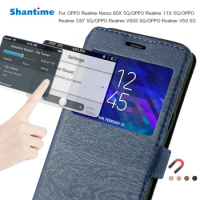 PU Phone Case For OPPO Realme Narzo 60X 5G Flip Case For Realme 11X 5G Realme C67 5G View Window Book TPU Back Cover