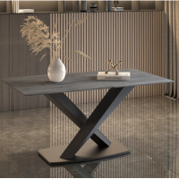 輕奢風簡約長方形岩板餐桌(維克灰/X腿/直邊)(尺寸:80*140CM)