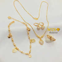 Set Perhiasan Love Kalung Gelang Anting Cincin Lapis Emas - 1 SET, 8