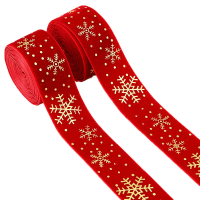 (3yards/bag) 38mm gold stamping Snowflake pattern Velvet Ribbon Christmas Ribbons Gift Wrapping Deco