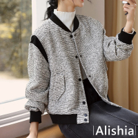 【Alishia】小香風拼接撞色短版夾克外套 S-2XL(現+預 米黑色)