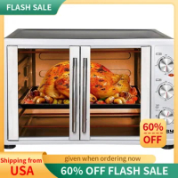 Large Toaster Oven Countertop, French Door Designed, 55L, 18 Slices, 14'' pizza, 20lb Turkey, Silver