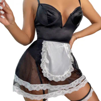 Sexy Women Porn Lingerie Hot Cosplay Maid Uniform Lace Perspective Babydoll Chemise Erotic