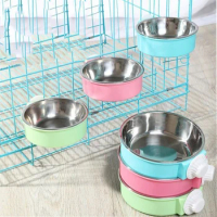 Crate Dog Bowl Removable Stainless Steel Pet Kennel Cage Hanging Food Bowls &amp; Water Feeder for Puppy, Cat, Rabbit ,Small Animals