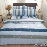 【Lust】《夏日星晨..藍》100%純棉、雙人5尺床包/枕套/薄被套6X7尺組、台灣製