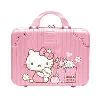 【小禮堂】Hello Kitty 旅行硬殼手提化妝箱 - 粉側坐款(平輸品)
