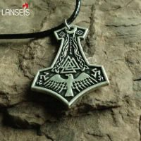 lanseis10pc Black Pewter Cross &amp; Symbols Thors Hammer Pendant - Viking Norse God (Mjolnir)