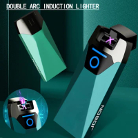 JOBON-Metal Double Arc Windproof Lighters, Battery Display, Luminous, USB Rechargeable, Plasma, Luxury