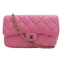 【二手名牌BRAND OFF】CHANEL 香奈兒 粉色 菱格紋 羊皮 Flap phone chain bag 肩背包 AP2096