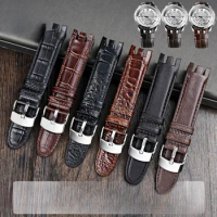 Genuine Leather Watch Strap for Swatch Yrs403 412 402G Curved Concave-Convex Mouth Cowhide 21mm Men Watch Band