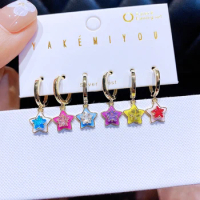 New Design 6pcs Aurora Crystal Star Hanging Hoop Earrings Set for Women Gold Color Plated Zircon Jewelry