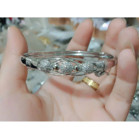 Gelang Emas Putih Bangle Bola Tiga Wanita Dewasa Titanium Anti Karat Realpict Cantik Elegan Simple M