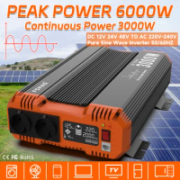 Pure Sine Wave Inverter Power Inverter 6000W DC 12V 24V 48V To AC 230V 50HZ/60HZ Continuous Power 3000W Suitable For Home And RV