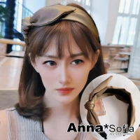 【AnnaSofia】韓式髮箍髮飾-緞面不對稱斜結 現貨(茶咖系)