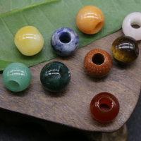 天然水晶12mm 5mm大孔珠子散珠手工diy配件彩色 瑪瑙 東陵玉 虎眼