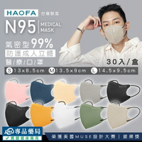 [最高點數20%回饋](任2件 享9折)HAOFA N95 氣密型99%防護成人立體醫療口罩 S/M/L 任選 30入/盒 (防霾PM2.5) 專品藥局
