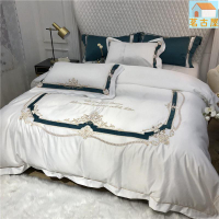 高檔歐式床上網紅款床包四件組 貼身舒適 純棉床單 單人雙人床包組 床單組 美式奢華真絲刺繡被套 床罩 被單 枕套