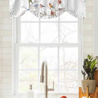 Watercolor Bird Branch Gradient Window Curtain Living Room Kitchen Cabinet Tie-up Valance Curtain Rod Pocket Valance