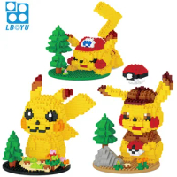 LBOYU Scene Detective Pikachu Mini Building Blocks 3D Assembled Diamond Micro Brick Pokemon Figures Toys For Kid Birthday Gift