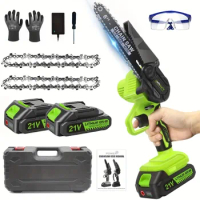 1 Set Mini Cordless Chainsaw, 6 Inch Battery Powered Chainsaw With 2 Batteries 2 Chains, Handheld Electric Chainsaw
