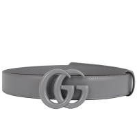 GUCCI Marmont 灰色雙G釦環牛皮皮帶(95cm)