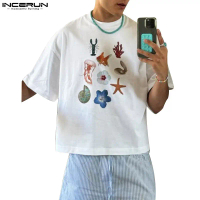 【Bestseller】 INCERUN Men's Seafront Element Printed Short Sleeve T-Shirt